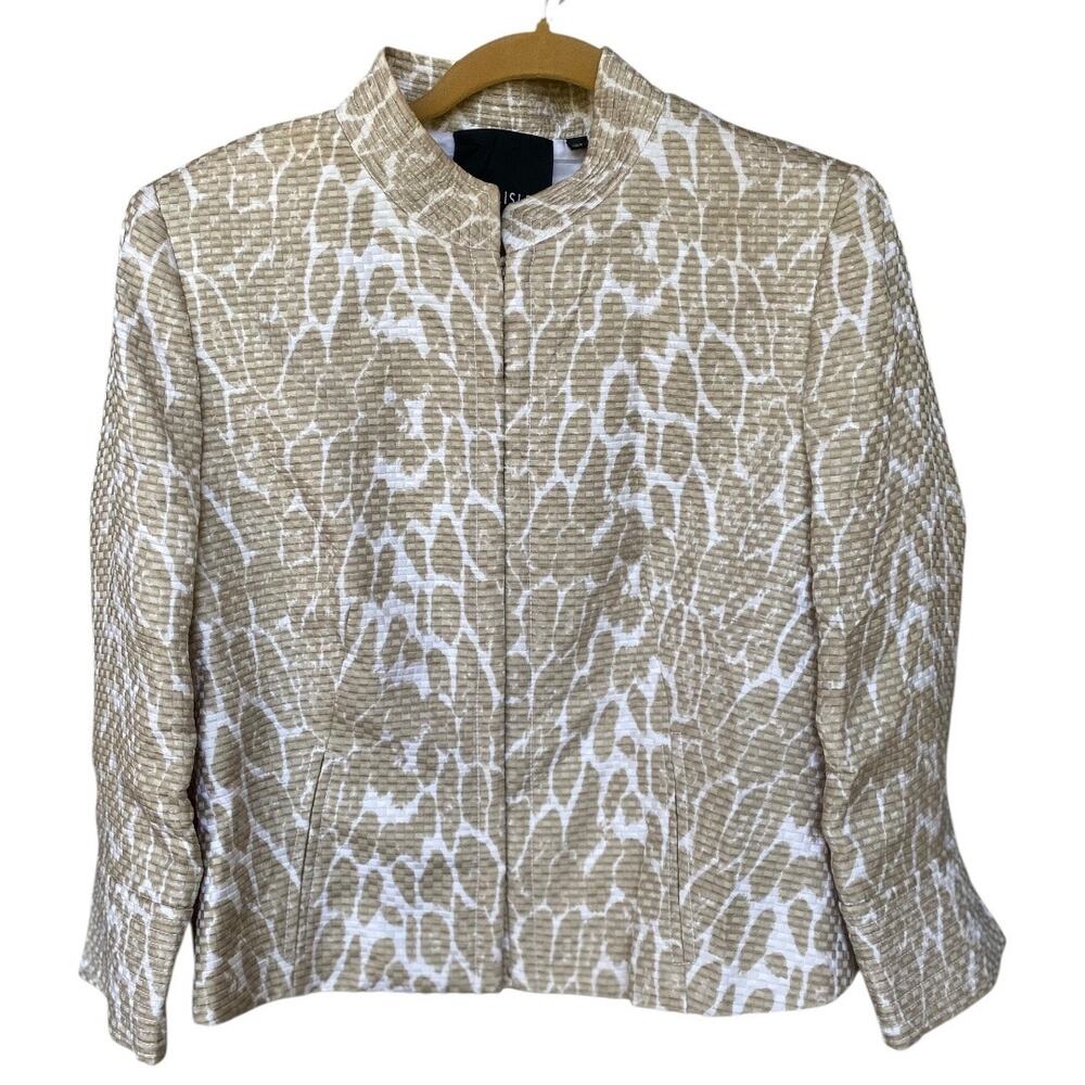 Carlisle Animal Print Blazer Tan White Silk-Blend Textured Size 14 Jacket